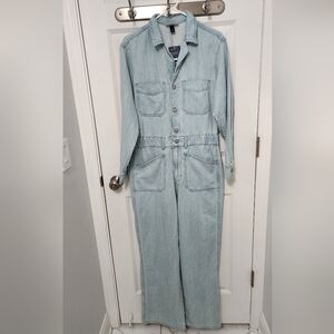 Universal Thread Women Long Sleeve Denim Jumpsuit Wide-Leg Overalls Light Blue 8